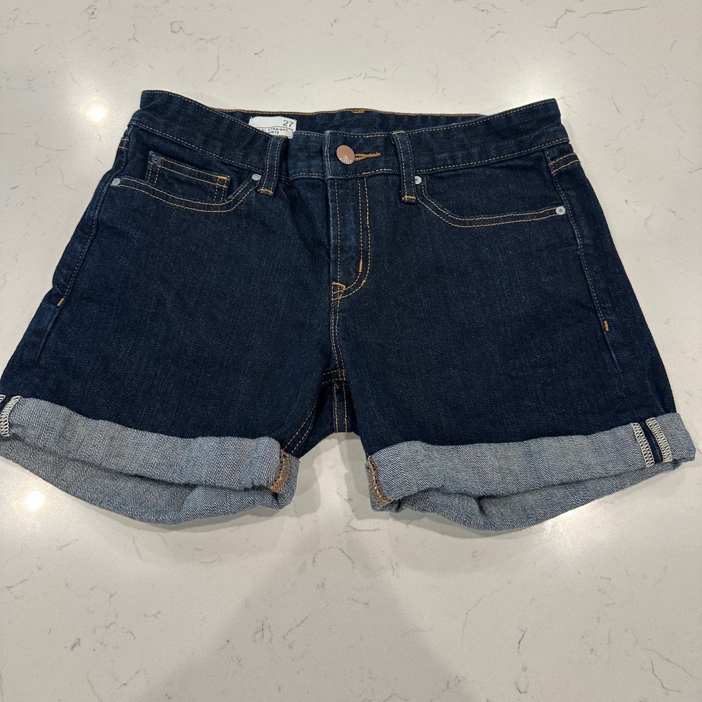 Y2K Gap 1969 Real Straight Denim Shorts Indigo Rinse Dark Wash Cuffed Size 27